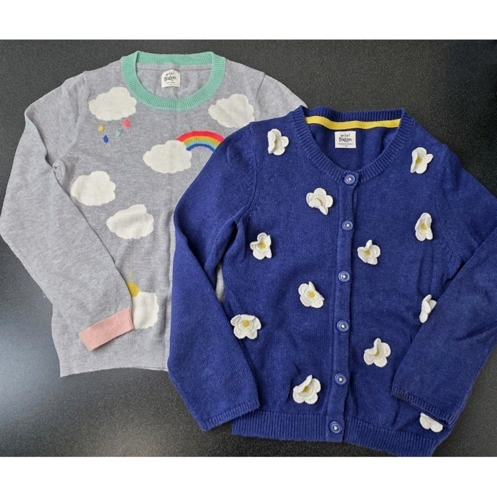 2pc Mini Boden 3D Floral Sweater Cardigan Embroidered Cashmere Girls 7-8Y